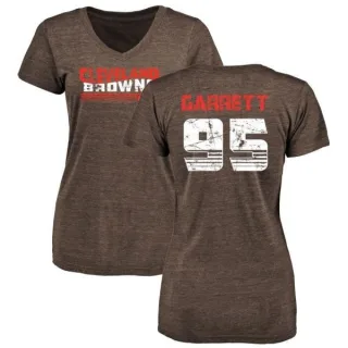 Myles Garrett Women's Cleveland Browns Retro Tri-Blend V-Neck T-Shirt - Brown