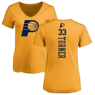 Myles Turner Women's Indiana Pacers Gold One Color Backer Slim-Fit V-Neck T-Shirt