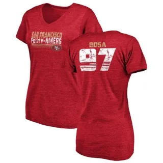 Nick Bosa Women's San Francisco 49ers Retro Tri-Blend V-Neck T-Shirt - Red