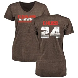 Nick Chubb Women's Cleveland Browns Retro Tri-Blend V-Neck T-Shirt - Brown