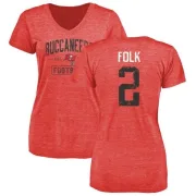 Nick Folk Women's Tampa Bay Buccaneers Red Distressed Name & Number Tri-Blend V-Neck T-Shirt