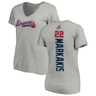 Nick Markakis Women's Atlanta Braves Backer Slim Fit T-Shirt - Ash