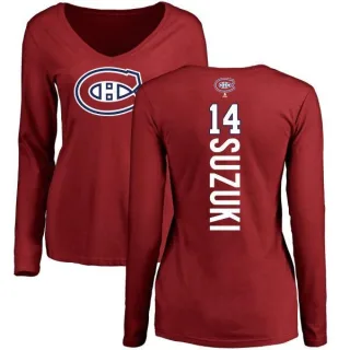 Nick Suzuki Women's Montreal Canadiens Backer V-Neck Long-Sleeve T-Shirt - Red