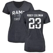 Nickell Robey-Coleman Women's Los Angeles Rams Distressed Name & Number Tri-Blend V-Neck T-Shirt - Navy