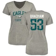 Nigel Bradham Women's Philadelphia Eagles Heather Gray Distressed Name & Number Tri-Blend V-Neck T-Shirt