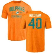 Nik Needham Miami Dolphins Orange Distressed Name & Number Tri-Blend T-Shirt