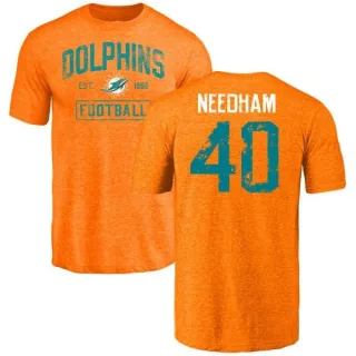 Nik Needham Miami Dolphins Orange Distressed Name & Number Tri-Blend T-Shirt