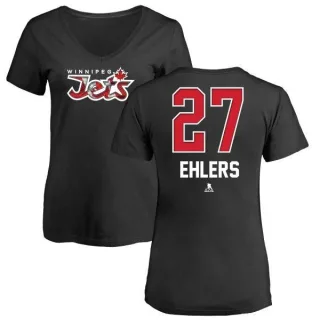 Nikolaj Ehlers Women's Winnipeg Jets Name and Number Banner Wave V-Neck T-Shirt - Black