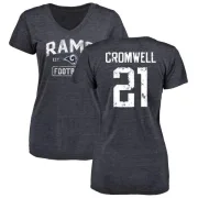 Nolan Cromwell Women's Los Angeles Rams Distressed Name & Number Tri-Blend V-Neck T-Shirt - Navy