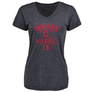 Omar Vizquel Women's Cleveland Indians Base Runner Tri-Blend T-Shirt - Navy