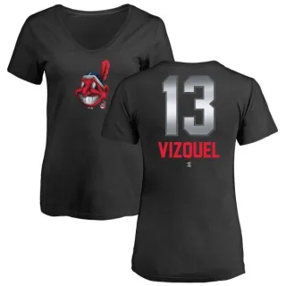 Omar Vizquel Women's Cleveland Indians Midnight Mascot V-Neck T-Shirt - Black