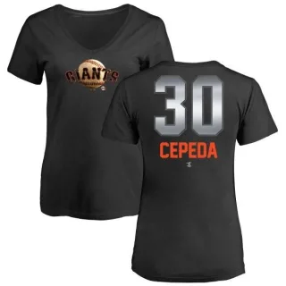 Orlando Cepeda Women's San Francisco Giants Midnight Mascot V-Neck T-Shirt - Black