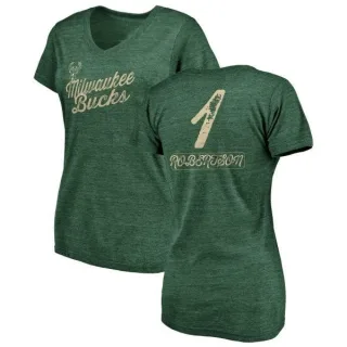 Oscar Robertson Women's Milwaukee Bucks Green Sideline Tri-Blend V-Neck T-Shirt