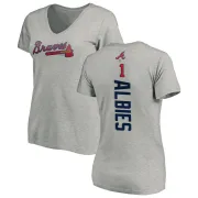 Ozzie Albies Women's Atlanta Braves Backer Slim Fit T-Shirt - Ash