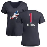 Ozzie Albies Women's Atlanta Braves Name and Number Banner Wave V-Neck T-Shirt - Navy