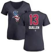 Ozzie Guillen Women's Chicago White Sox Name and Number Banner Wave V-Neck T-Shirt - Navy