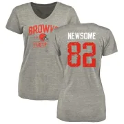 Ozzie Newsome Women's Cleveland Browns Heather Gray Distressed Name & Number Tri-Blend V-Neck T-Shirt