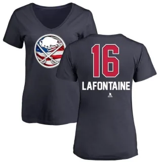 Pat Lafontaine Women's Buffalo Sabres Name and Number Banner Wave V-Neck T-Shirt - Navy