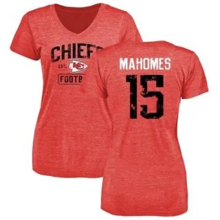 Patrick Mahomes Women's Kansas City Chiefs Red Distressed Name & Number Tri-Blend V-Neck T-Shirt