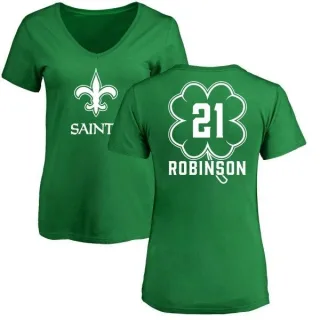 Patrick Robinson Women's New Orleans Saints Green St. Patrick's Day Name & Number V-Neck T-Shirt