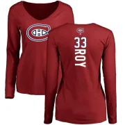 Patrick Roy Women's Montreal Canadiens Backer V-Neck Long-Sleeve T-Shirt - Red