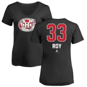 Patrick Roy Women's Montreal Canadiens Name and Number Banner Wave V-Neck T-Shirt - Black