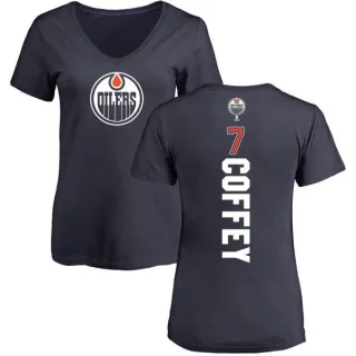 Paul Coffey Women's Edmonton Oilers Backer Slim Fit V-Neck T-Shirt - Navy