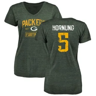 Paul Hornung Women's Green Bay Packers Green Distressed Name & Number Tri-Blend V-Neck T-Shirt