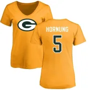 Paul Hornung Women's Green Bay Packers Name & Number Logo Slim Fit T-Shirt - Gold