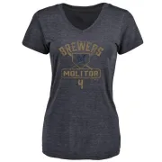 Paul Molitor Women's Milwaukee Brewers Base Runner Tri-Blend T-Shirt - Navy