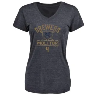 Paul Molitor Women's Milwaukee Brewers Base Runner Tri-Blend T-Shirt - Navy