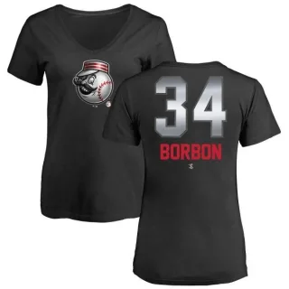 Pedro Borbon Women's Cincinnati Reds Midnight Mascot V-Neck T-Shirt - Black