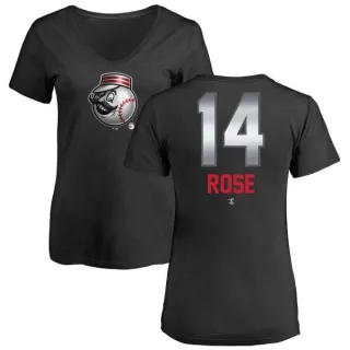 Pete Rose Women's Cincinnati Reds Midnight Mascot V-Neck T-Shirt - Black