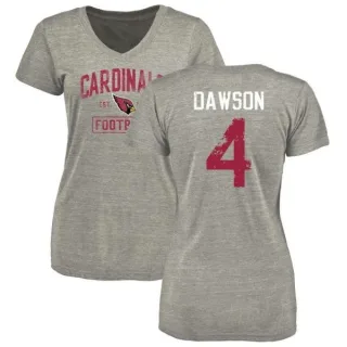 Phil Dawson Women's Arizona Cardinals Heather Gray Distressed Name & Number Tri-Blend V-Neck T-Shirt