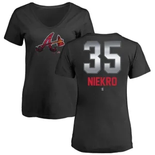 Phil Niekro Women's Atlanta Braves Midnight Mascot V-Neck T-Shirt - Black