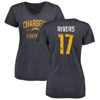 Philip Rivers Women's Los Angeles Chargers Distressed Name & Number Slim Fit V-Neck T-Shirt - Navy