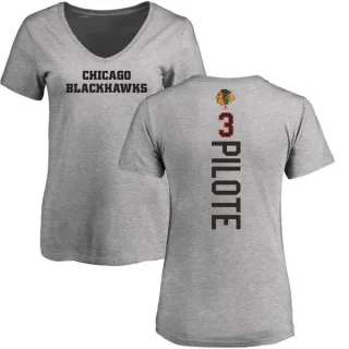 Pierre Pilote Women's Chicago Blackhawks Backer T-Shirt - Ash