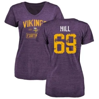 Rashod Hill Women's Minnesota Vikings Purple Distressed Name & Number Tri-Blend V-Neck T-Shirt