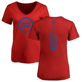 Reggie Jackson Women's Detroit Pistons Red One Color Backer Slim-Fit V-Neck T-Shirt