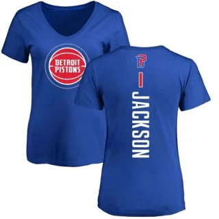 Reggie Jackson Women's Detroit Pistons Royal Backer T-Shirt