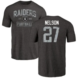 Reggie Nelson Oakland Raiders Black Distressed Name & Number Tri-Blend T-Shirt