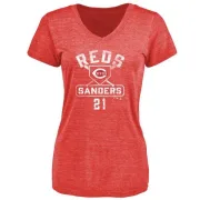 Reggie Sanders Women's Cincinnati Reds Base Runner Tri-Blend T-Shirt - Red