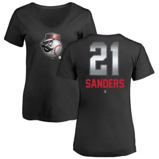 Reggie Sanders Women's Cincinnati Reds Midnight Mascot V-Neck T-Shirt - Black