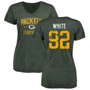 Reggie White Women's Green Bay Packers Green Distressed Name & Number Tri-Blend V-Neck T-Shirt