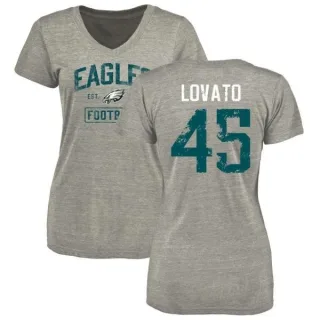 Rick Lovato Women's Philadelphia Eagles Heather Gray Distressed Name & Number Tri-Blend V-Neck T-Shirt