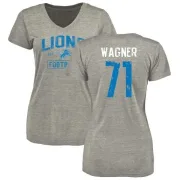 Rick Wagner Women's Detroit Lions Heather Gray Distressed Name & Number Tri-Blend V-Neck T-Shirt