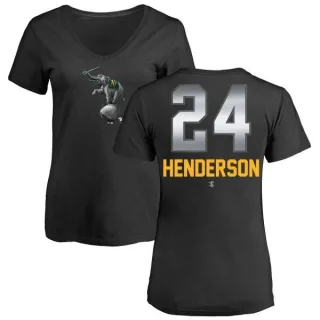 Rickey Henderson Women's Oakland Athletics Midnight Mascot V-Neck T-Shirt - Black