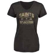 Rickey Jackson Women's New Orleans Saints Flanker Tri-Blend T-Shirt - Black