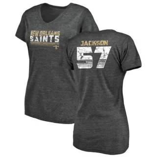 Rickey Jackson Women's New Orleans Saints Retro Tri-Blend V-Neck T-Shirt - Black