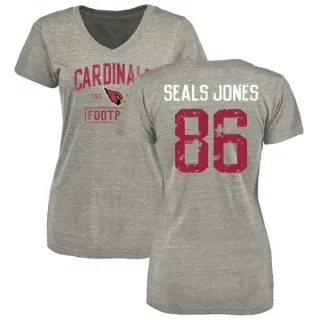 Ricky Seals-Jones Women's Arizona Cardinals Heather Gray Distressed Name & Number Tri-Blend V-Neck T-Shirt